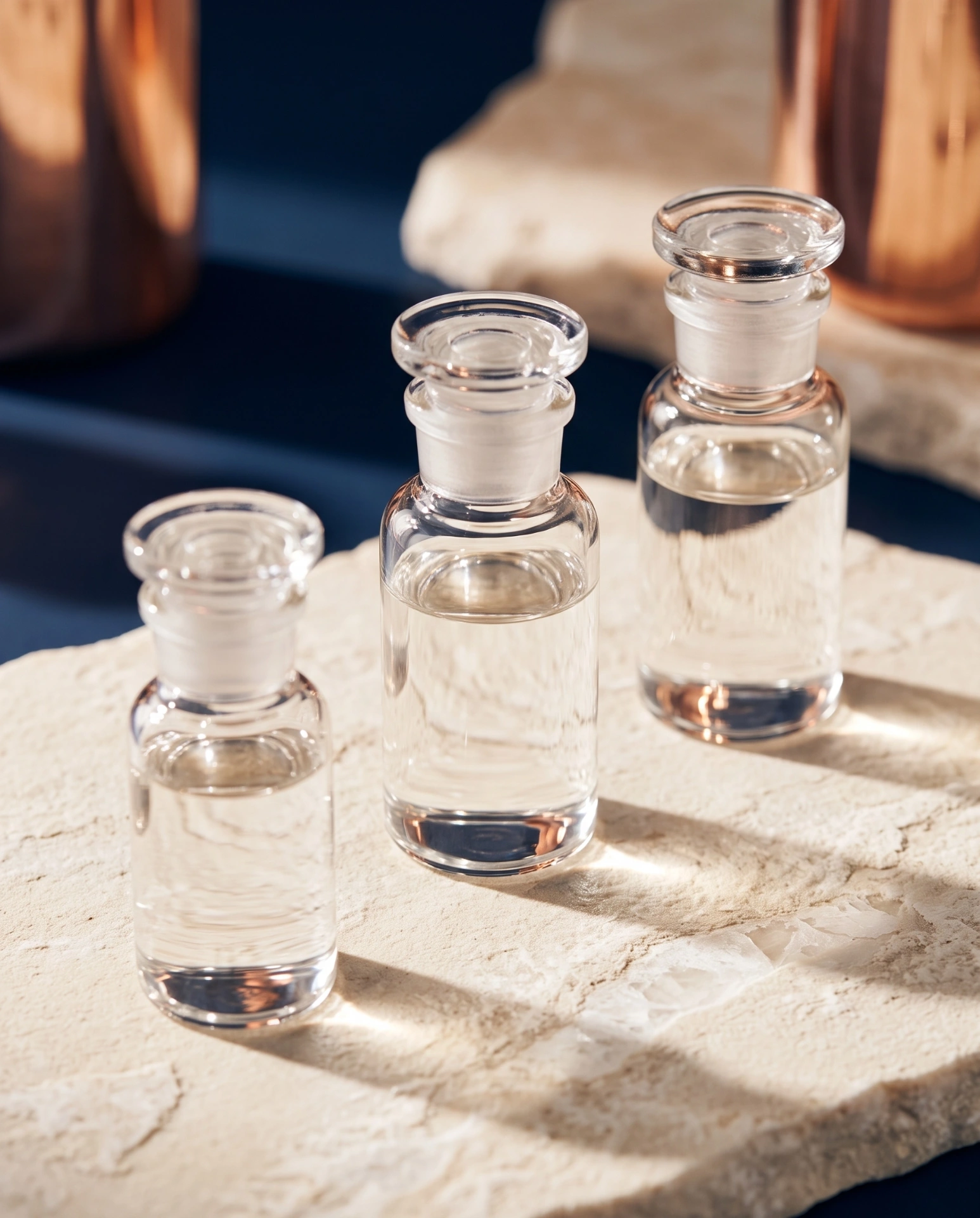 SolarSea 100 Liquid Trace Mineral Concentrate — ERYTH Formula Foundation SolarSea 100 liquid trace mineral concentrate in apothecary glass bottles on natural stone — the foundation of ERYTH formulas.