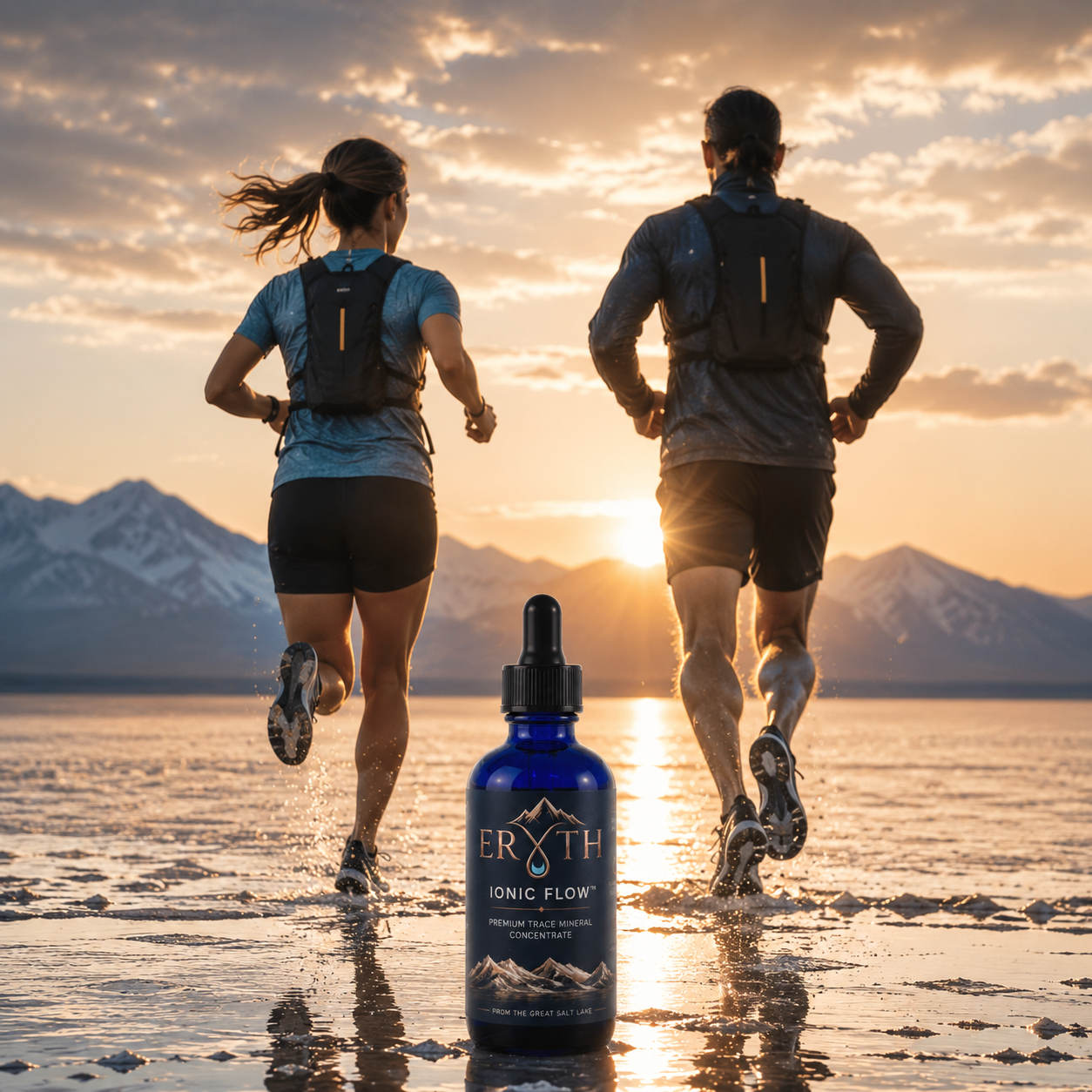 Athlete hydrating with ERYTH trace minerals as a clean electrolyte alternative after training