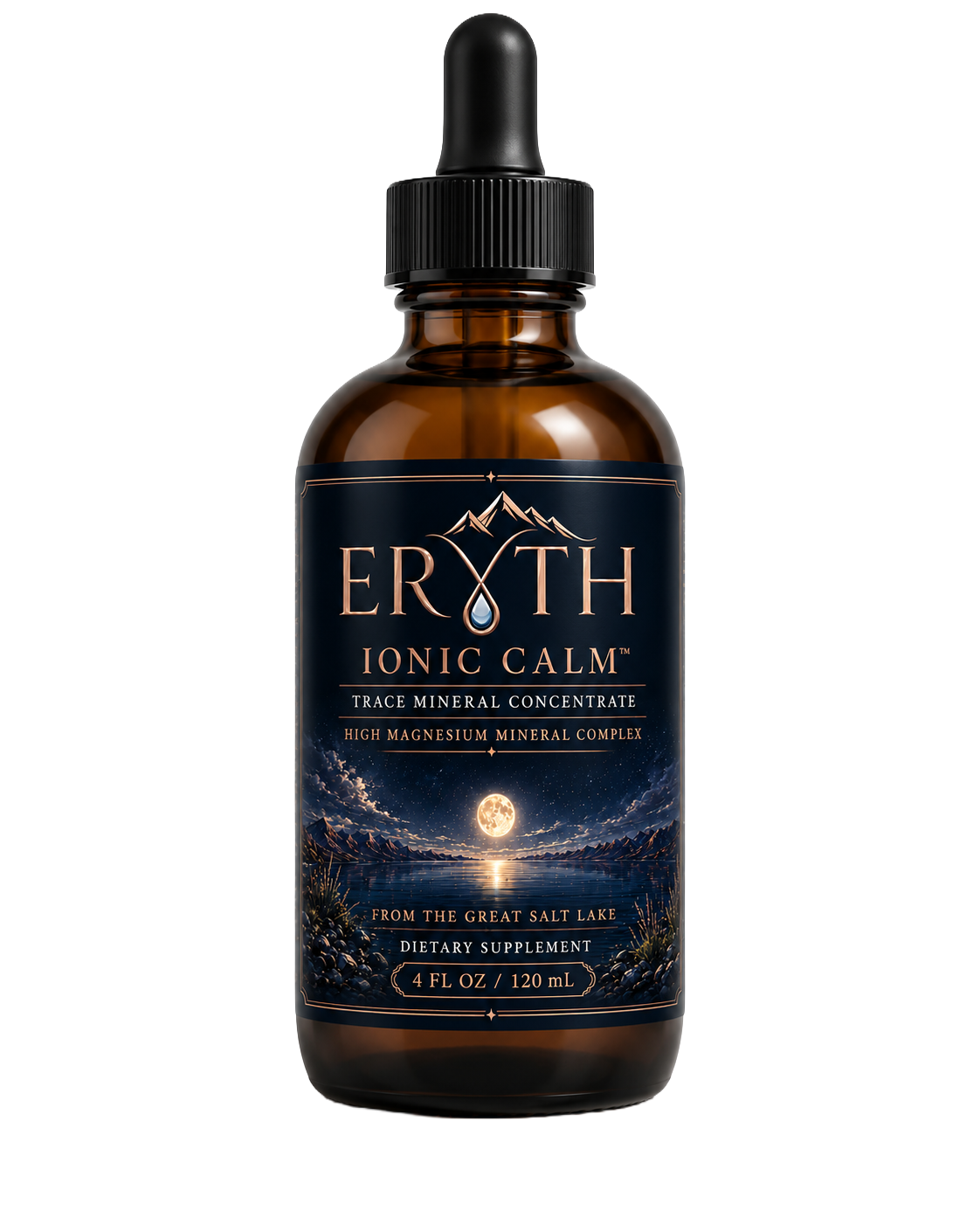 ERYTH IONIC CALM™ high magnesium trace mineral concentrate amber bottle