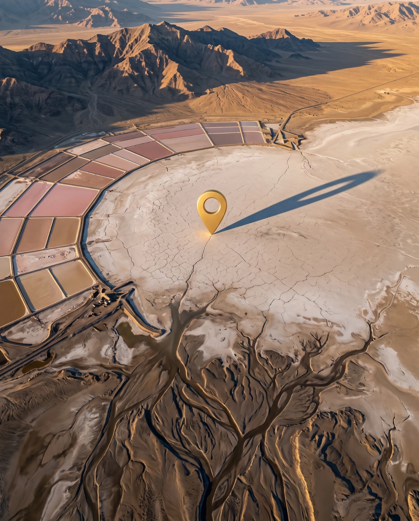Great Salt Lake mineral source — Mineral Resources International. Aerial view of the Great Salt Lake mineral source partner harvest site in Utah — naturally concentrated trace mineral brine sourced through Mineral Resources International.