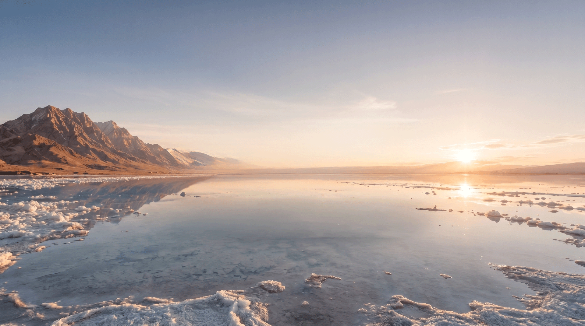 ERYTH wordmark over the Great Salt Lake at sunrise — origin of whole-spectrum trace minerals